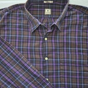 Peter Millar Nanolux Mens L Plaid Button Down Shirt Purple Multi Luxury Preppy